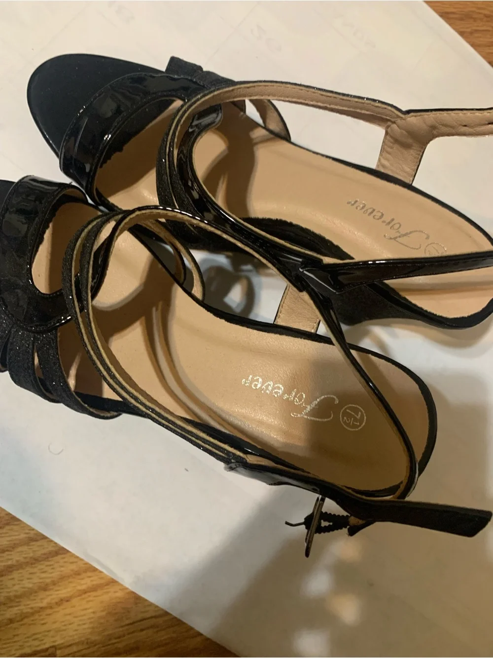 Forever Women’s glitter strappy wrapped ankle wedge sandals.